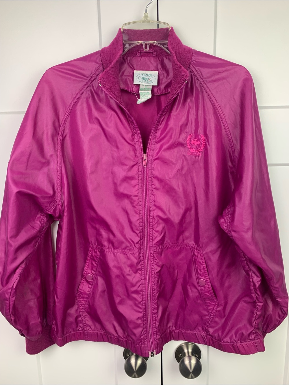 Lacoste Vintage Windbreaker Jacket MEDIUM Pink Nylon Alligator Zip Preppy
